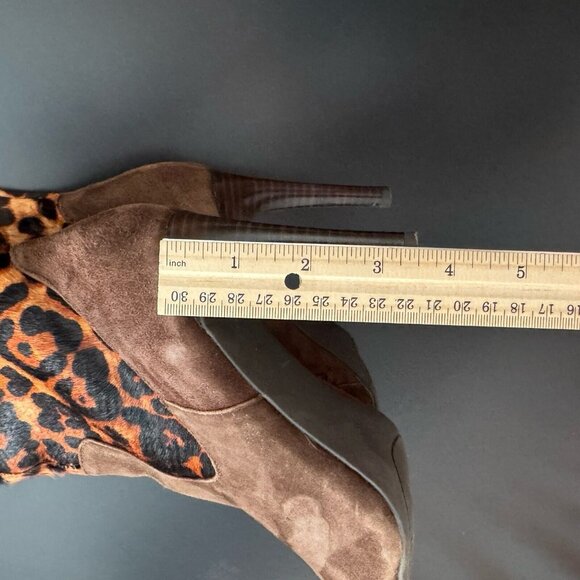 RALPH LAUREN Halina Brown Suede Leather Animal Hair Calf High Boots Heels Size 8 - Picture 11 of 14